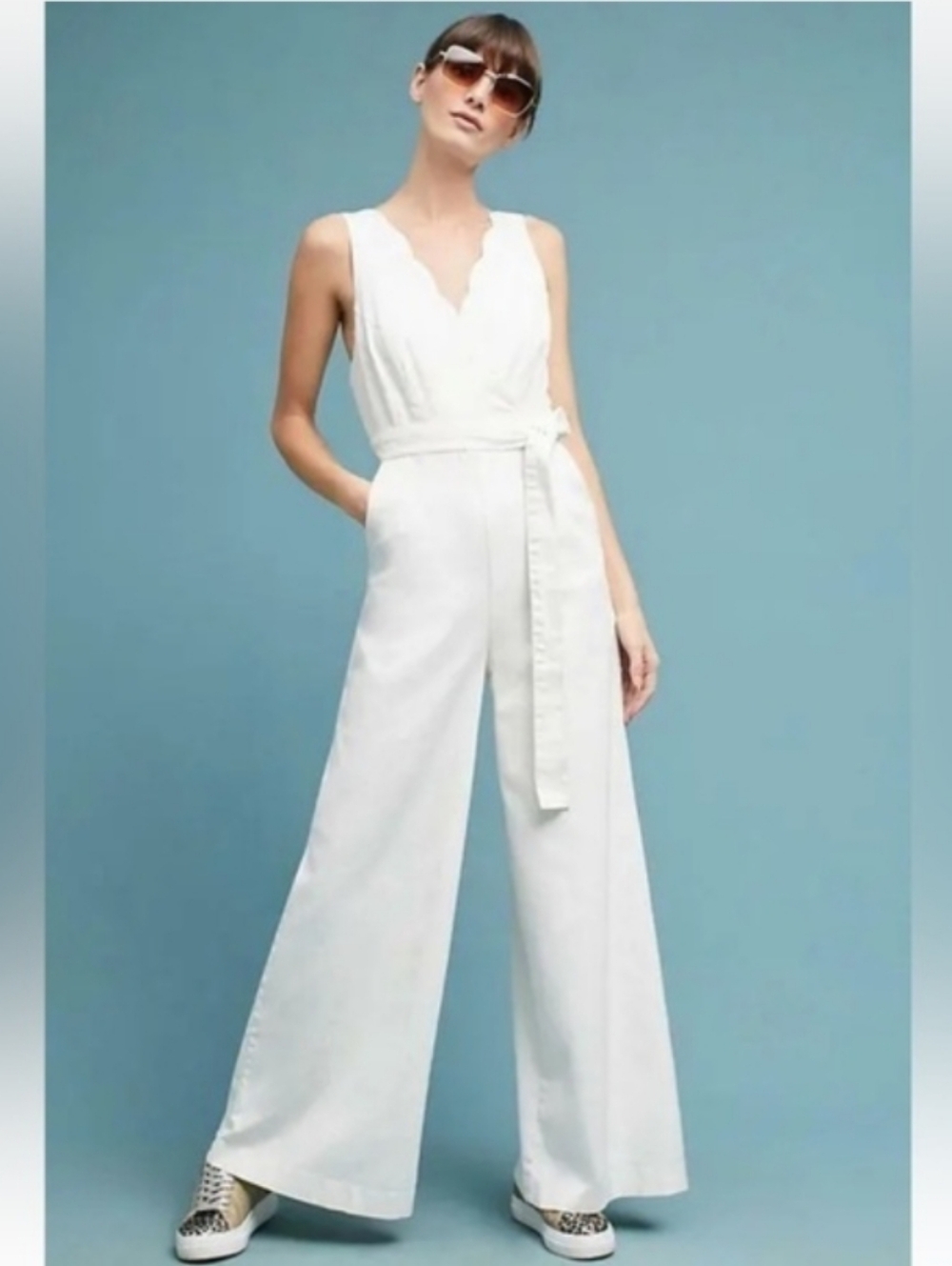 Anthropologie White Wide-Leg Jumpsuit